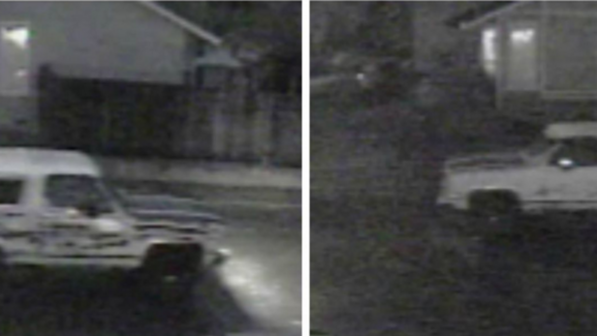 Surveillance photos show a late 1970s or early 1980s Chevy or GMC SUV, with patched paint on the hood and passenger’s side, sought in connection with an Arden Arcade burglary.