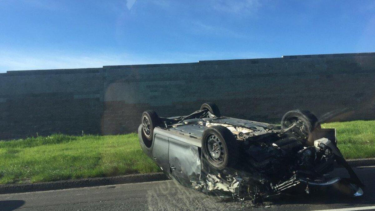 A crash caused a car to overturn on Interstate 80 in Rocklin.