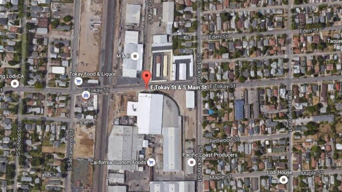 Google Earth map shows where Lodi police are investigating the death of a pedestrian hit by a train early Friday morning