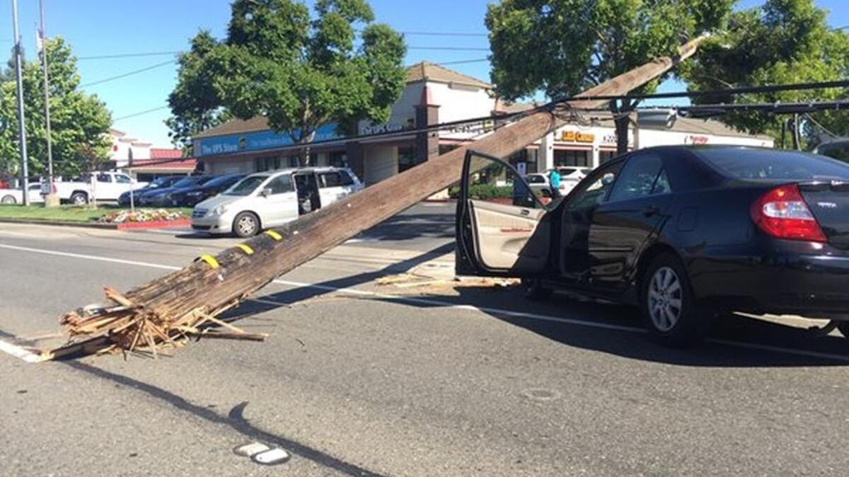A vehicle that crashed into a power pole in the 8600 block of Elk Grove Boulevard knocked out power to nearly 15,800 SMUD customers.
