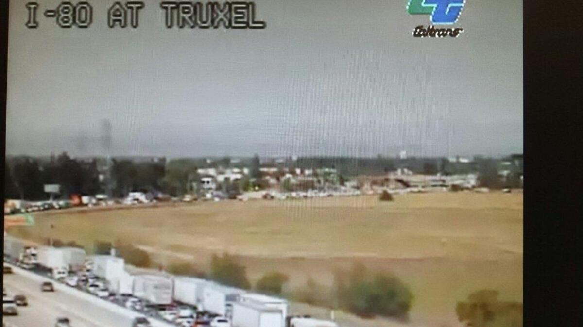 Traffic on eastbound Interstate 80 was backed up to West El Camino Avenue after a fatal crash just west of Northgate Boulevard.