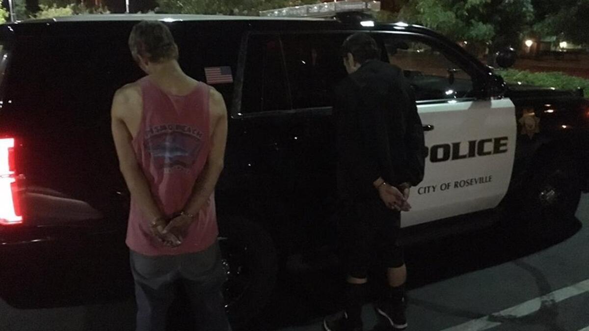 Two Citrus Heights men suspected of a string of auto thefts in Placer and Sacramento counties were arrested Monday night, Aug. 14, 2017, in Roseville.