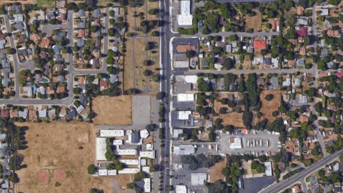 Google Earth image shows where three men ina car suffered minor-to-moderate injuries in a crash around 1 a.m. Wednesday at Auburn Boulevard and Hackney Way. When Sacramento Metro Fire District crews arrived on the scene, they found that a small car had collided with a horse.