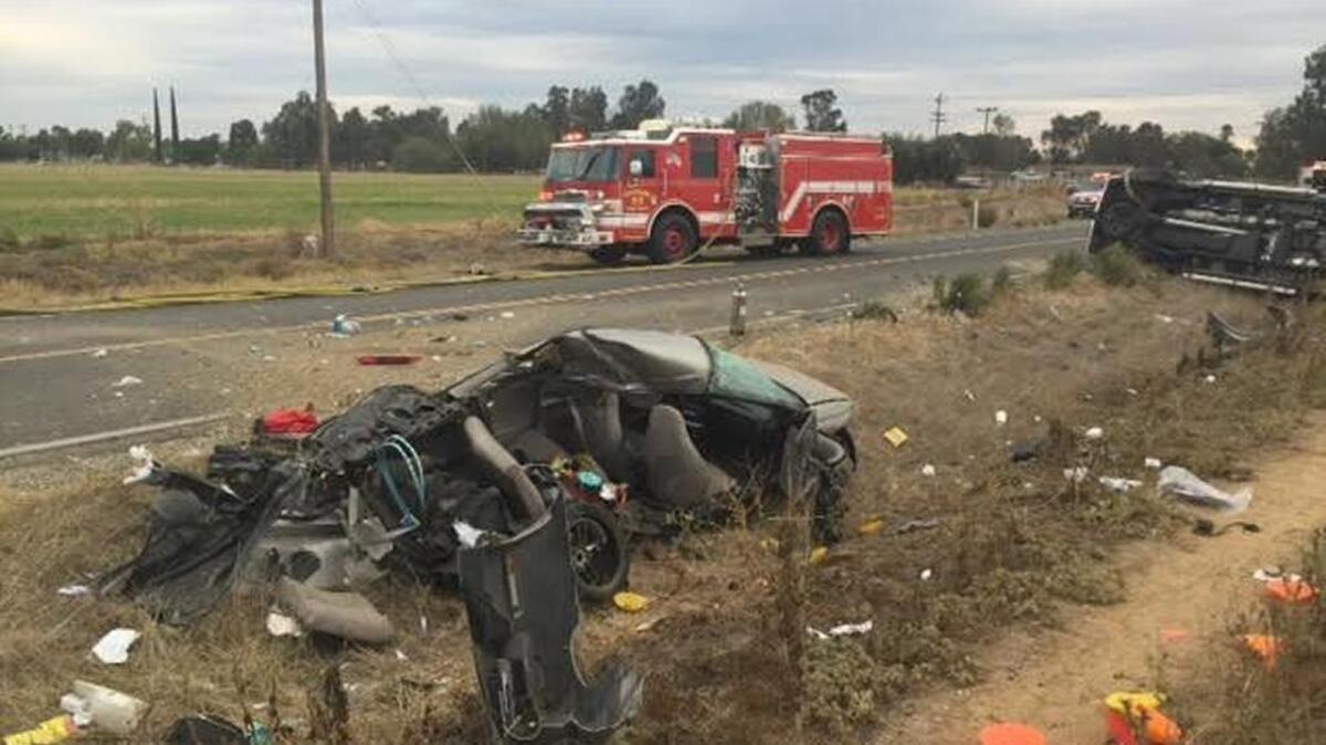 Heavily damaged sedan near Galt