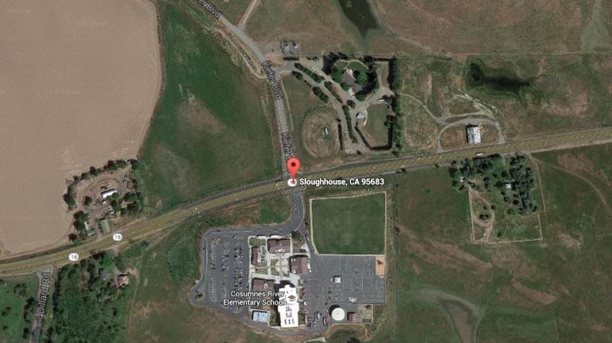 The California Highway Patrol said that the driver of a Nissan, identified by the coroner as Jason Keating, 47, of Sloughhouse, died at the scene of the crash just east of Kiefer Boulevard around 11 p.m., as shown here in this Google Earth image.