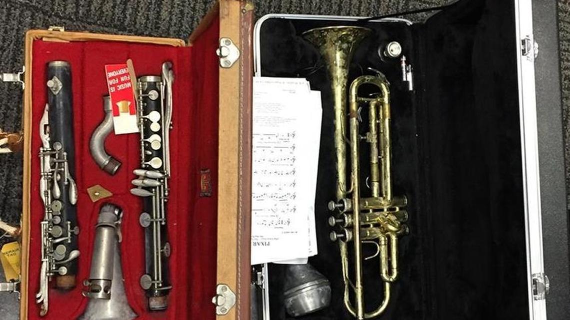 These band instruments, stolen from Armijo High School, were recovered during a search of a Fairfield home.