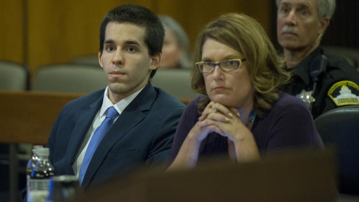 
Ryan Roberts, left, who is accused of killing 13-year-old Jessica Funk-Haslam in 2012, listens to closing arguments from prosecutor Eric Kindall with his defense attorney Jennifer Mouzis, right.
