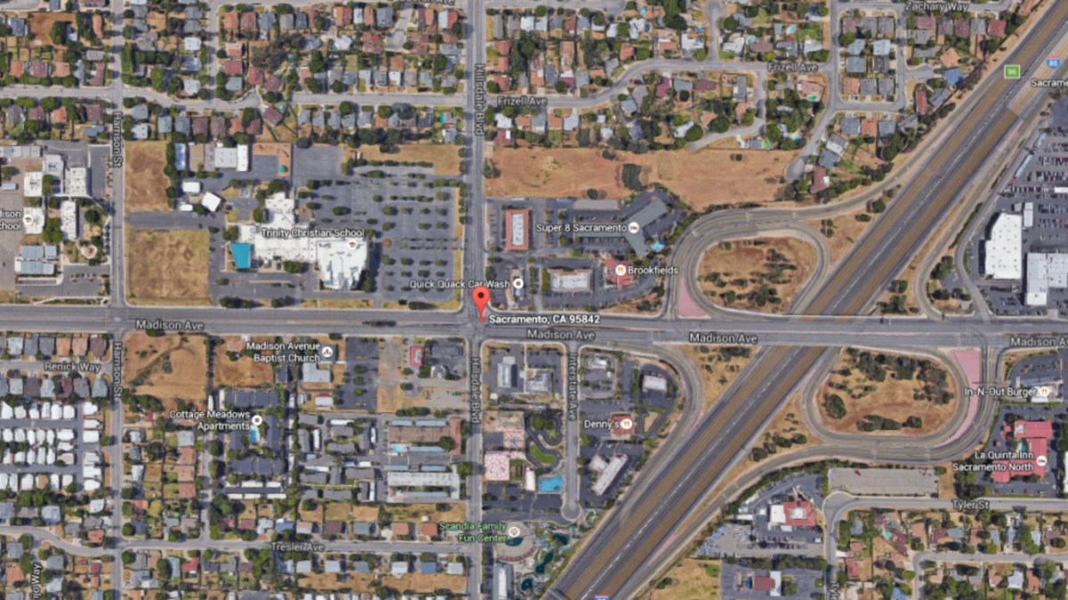 Google Earth image shows where CHP officers discovered a motorcycle had collided with a 1996 Honda.