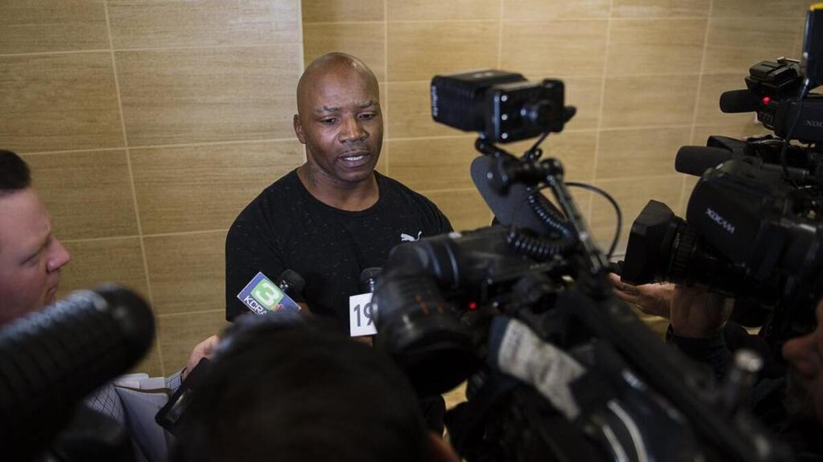 Shaun Carter speaks to media at Yolo Superior Court in Woodland about his nephew, Markeese Leavell Carter, 26, of Winters, who was arraigned on charges of murder, sexual assault and child endangerment in the death of his daughter, 4.