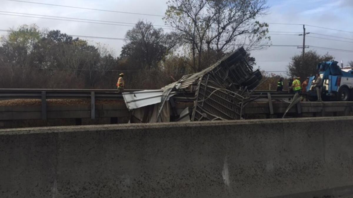 A big rig crash closed southbound Highway 99 Tuesday morning south of Elk Grove.