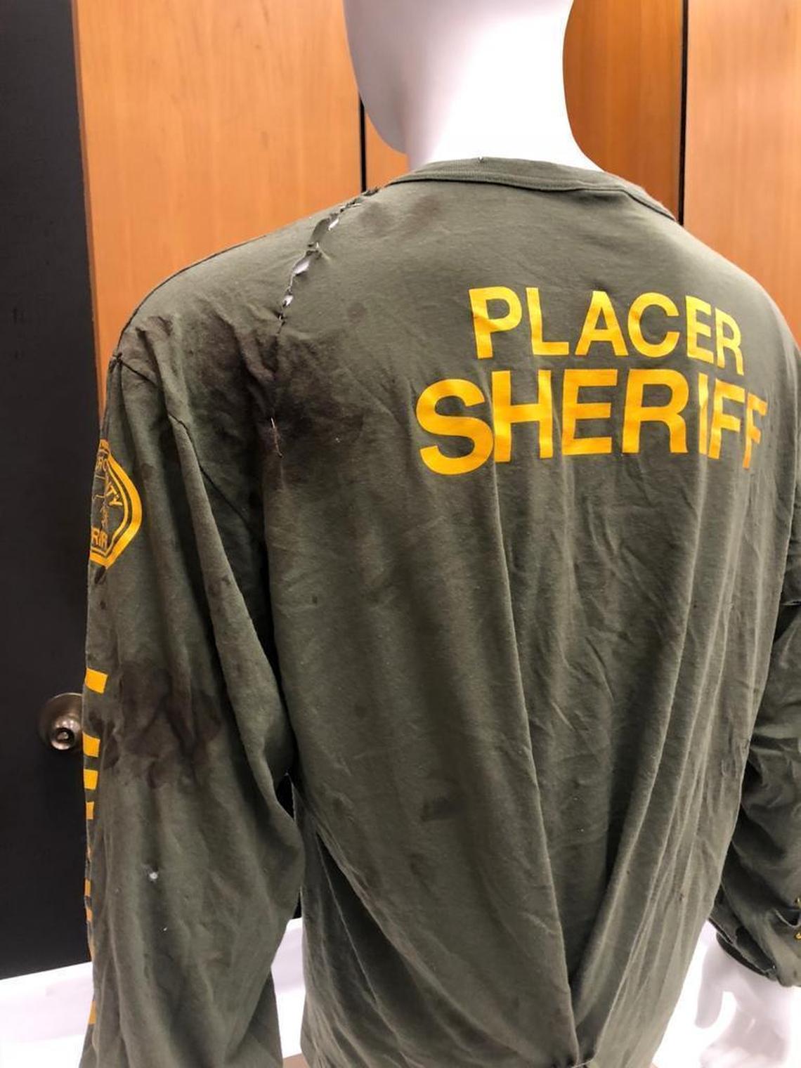 The bloody shirt that Placer County Sheriff’s Deputy Michael Davis Jr. was wearing on the day he was killed.