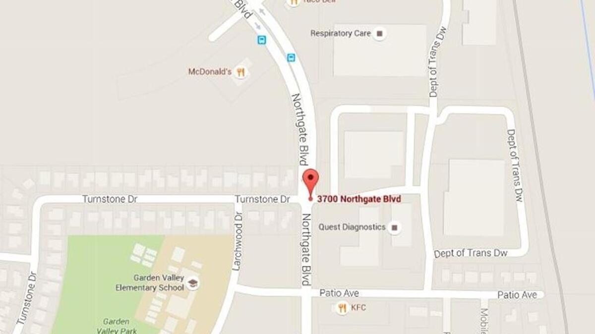 Map shows the 3700 block of Northgate Boulevard where officers responded to a report of a man lying in the northbound lanes.