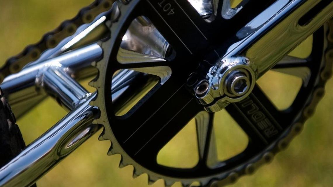 Cover Detail Chain ring on a BMX bike.