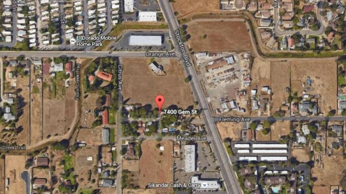 Google Earth image shows where fire department medical personnel first responded to a home in the 7400 block of Gem Street in southern Sacramento County where a woman was dead.