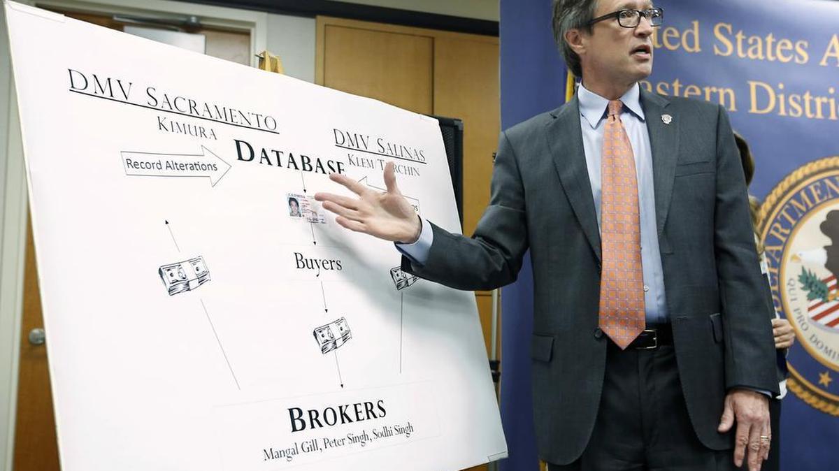 
Benjamin B. Wagner, the U.S. attorney for the Eastern District of California, said operators of truck-driving schools paid bribes of $5,000 or more to DMV employees to secure unearned driver’s licenses. 
