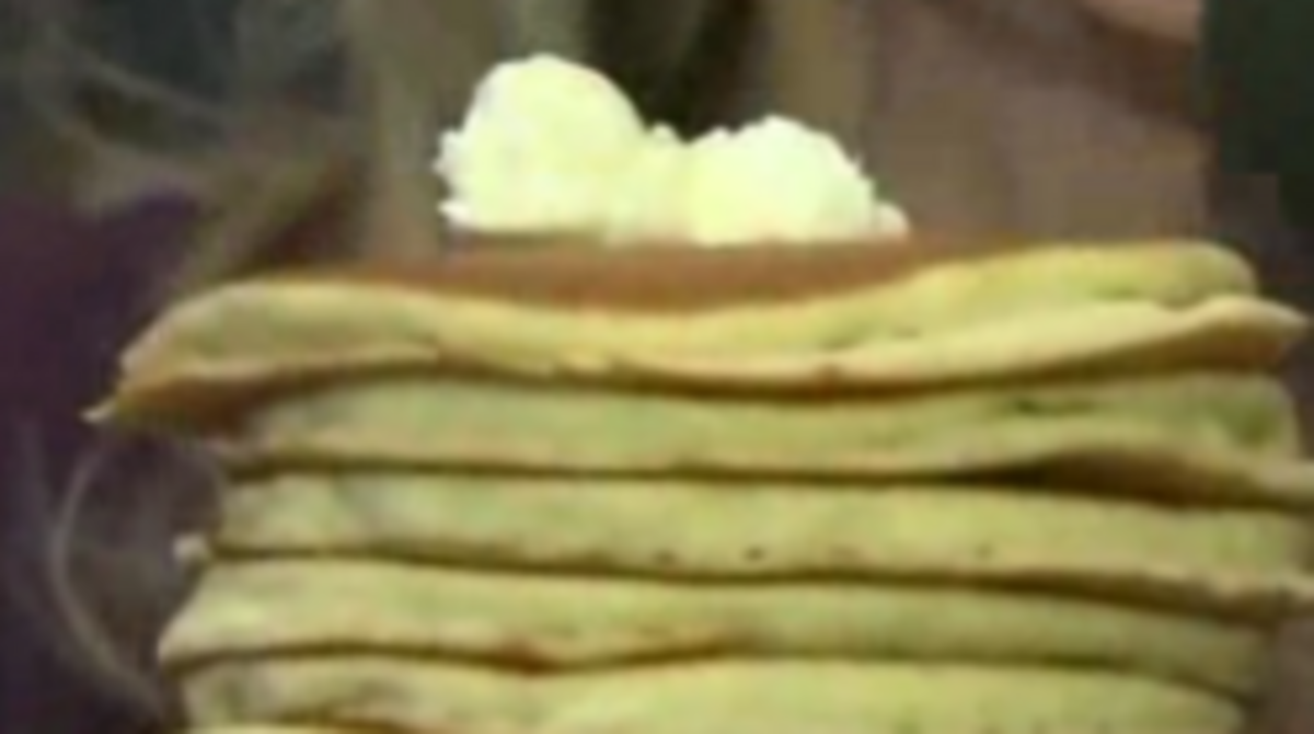 Fat stacks of pancakes.