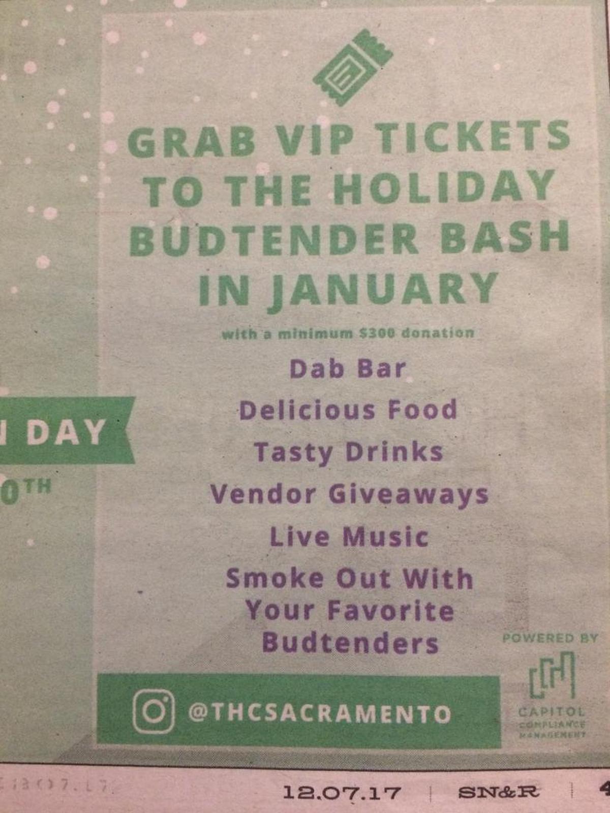 “Holiday Budtender Bash” ad in the SN&R.
