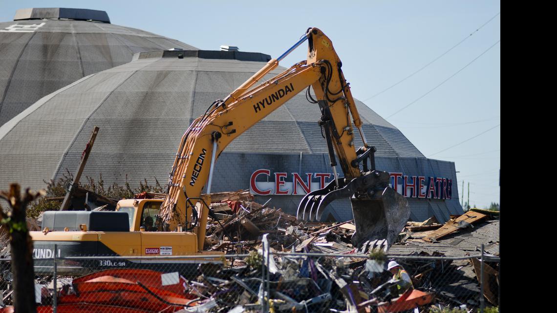
Workers demolish a dome Wednesday at Century Theaters on Ethan and Arden Way in Sacramento..
