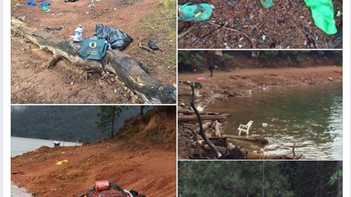 Here is what a group of University of Oregon students left (they are gone) on Slaughterhouse Island on Lake Shasta. The photos were posted on Facebook May 22, 2016. As of Tuesday evening, the photos were shared nearly 50,000 times.