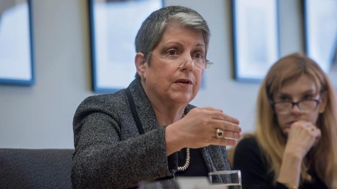 UC President Janet Napolitano speaks to the editorial board of The Sacramento Bee in Sacramento on Wednesday, March 9, 2016.