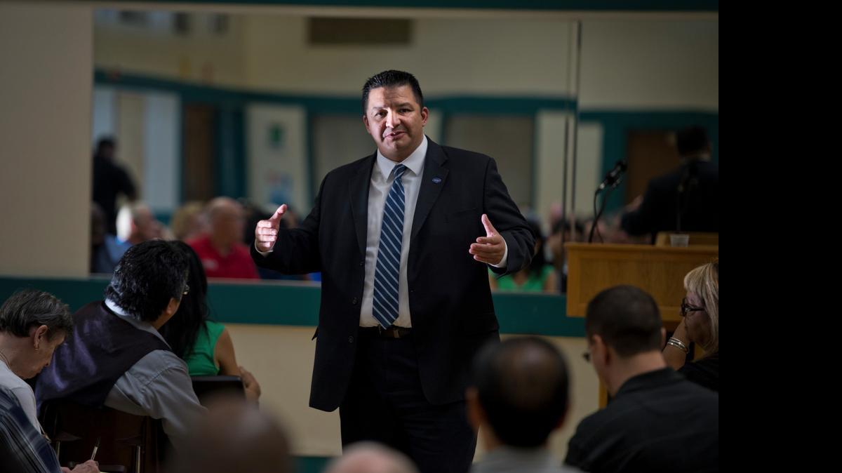 
Twin Rivers Unified School District Superintendent Steven Martinez speaks at a community meeting last year. 
