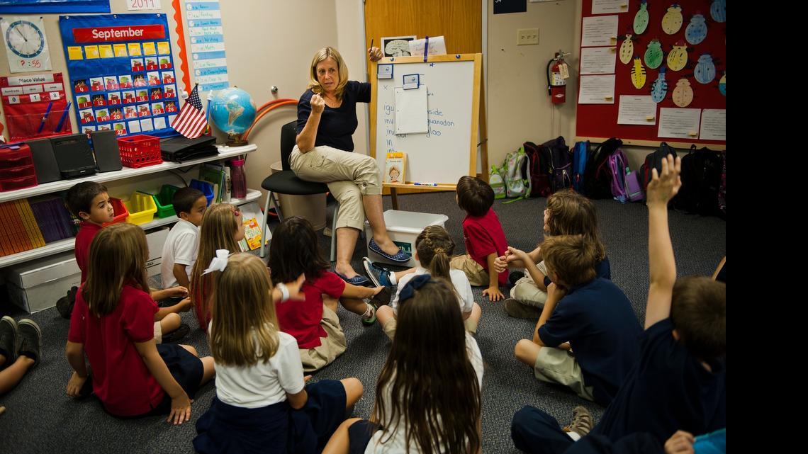 
Betsy Stenklyft teaches second grade at John Adams Academy shortly after the school’s opening in 2011. She was a 30-year veteran teacher in Roseville and loved the school so much she came out of retirement to teach there. The charter school is now demanding that a new Colorado school drops the name John Adams.
