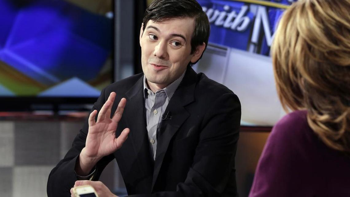 Former Turing Pharmaceuticals CEO Martin Shkreli is interviewed by host Maria Bartiromo during her "Mornings with Maria Bartiromo" program on the Fox Business Network, in New York, Tuesday, Feb. 2, 2016.