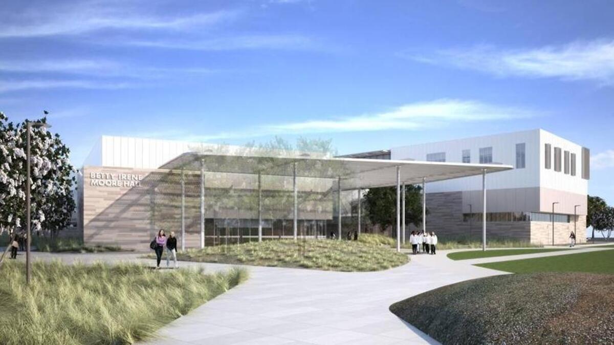 An architectural rendering shows the new Betty Irene Moore School of Nursing.