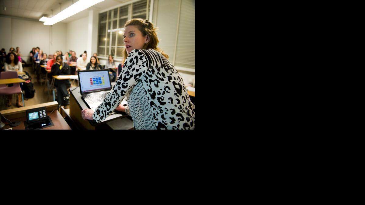 Dr. Sarah Strand, a part-time lecturer at CSUS, teaches  statistics in psychology on Wednesday. She is hoping to land a full-time lecturer spot. 