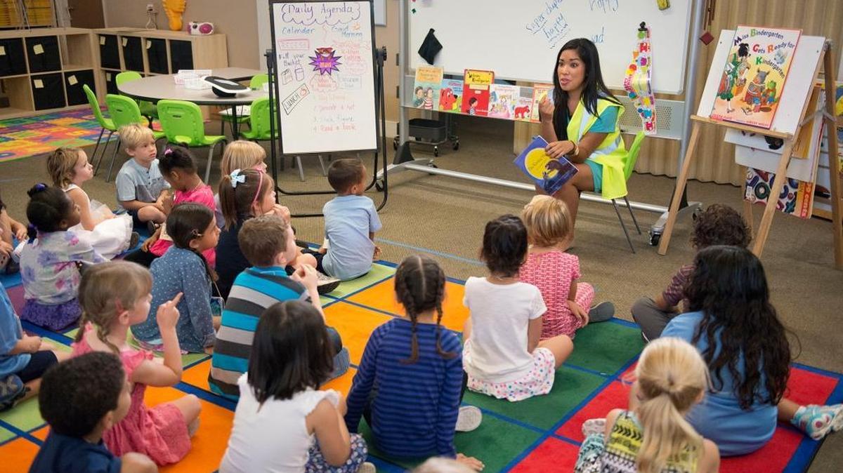 
Kindergarten teacher Veronica Fong talks to students on opening day of Lighthouse Charter School in West Sacramento earlier this month. 
