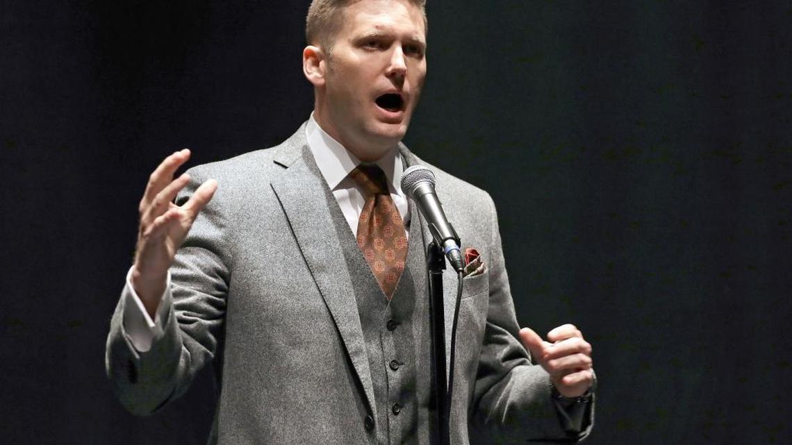 White nationalist Richard Spencer speaks at the University of Florida in Gainesville, Fla. His hourlong interview Feb. 5 on UC Davis radio station KDVS elicited angry responses.