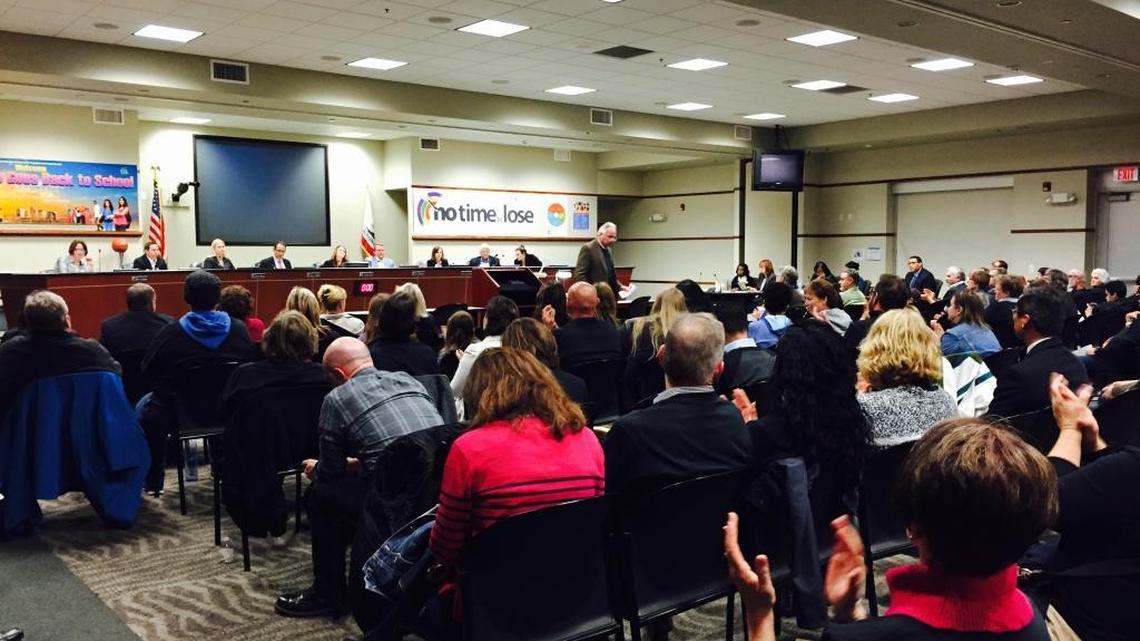 A crowd filled the Sacramento City Unified School District board room Thursday night as teachers and supporters urged trustees to approve a salary increase that would make the district competitive with other area districts.