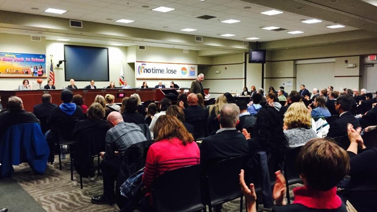 A crowd filled the Sacramento City Unified School District board room Thursday night as teachers and supporters urged trustees to approve a salary increase that would make the district competitive with other area districts.