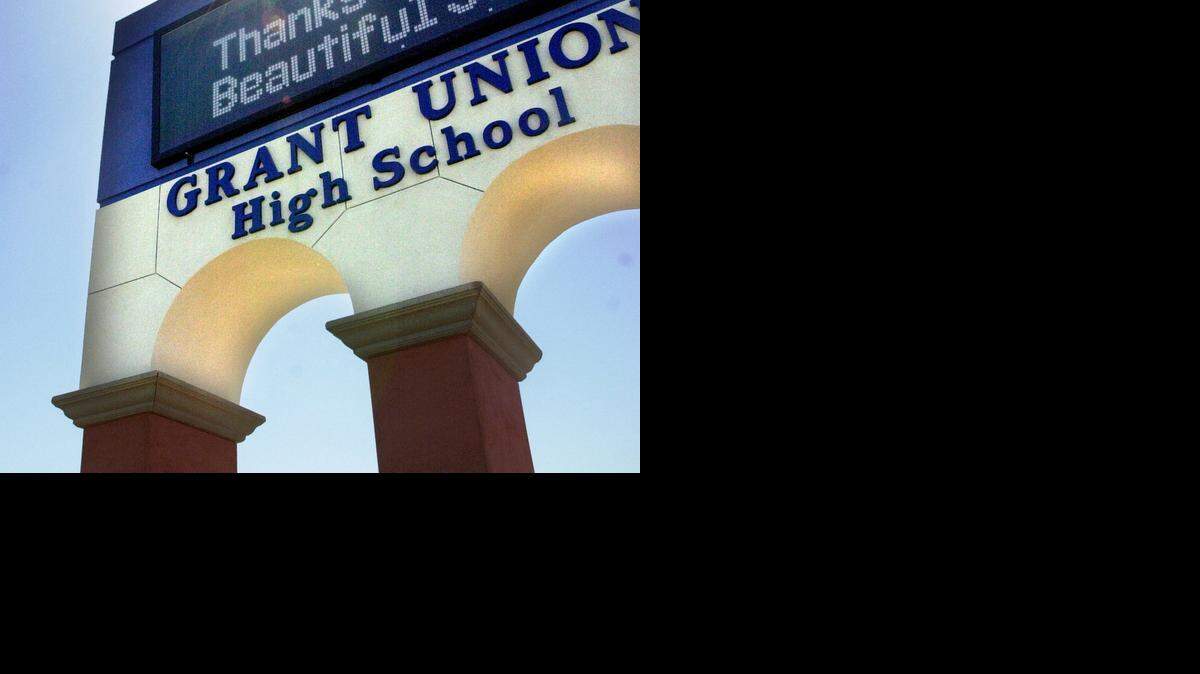
The sign in front of Grant High School, where thieves hit the locker room of visiting Davis High School football players.
