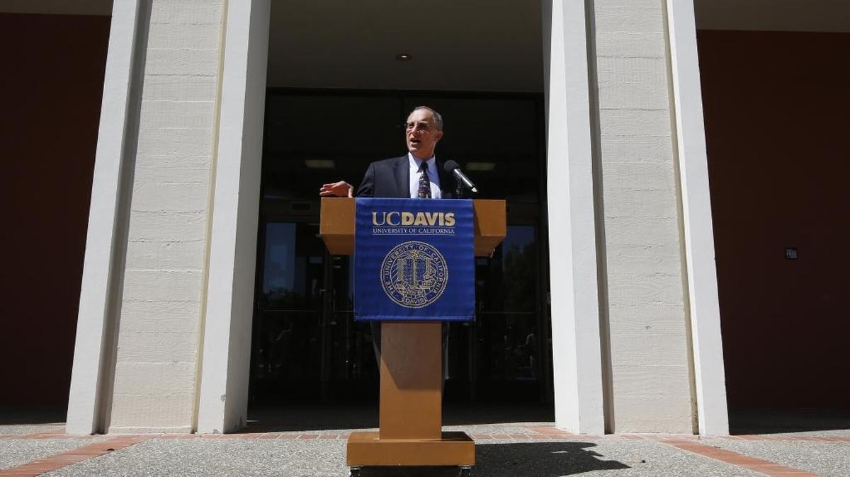 UC Davis acting chancellor Ralph Hexter, addressing reporters after Linda Katehi was suspended from her job as chancellor in April, on Friday, May 27, 2016, announced the departure of Chief Financial Officer Dave Lawlor. Hexter said that under Lawler, UC Davis took “important steps to strengthen its fiscal health.”
