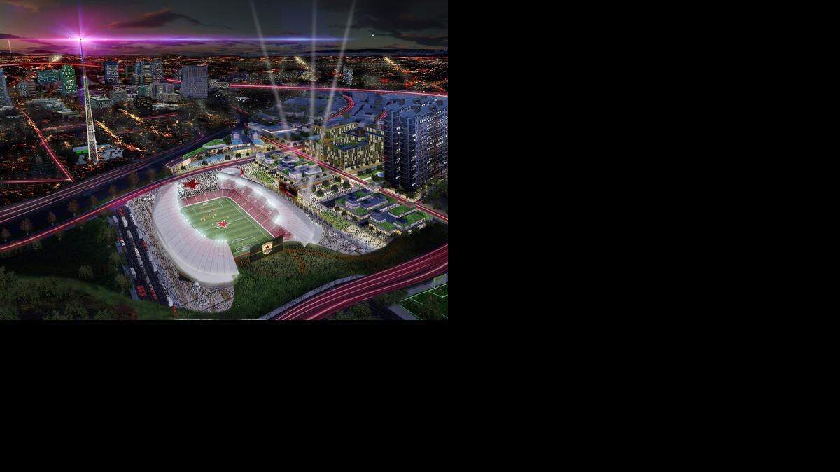 
Rendering of the proposed Sacramento Republic downtown stadium.
