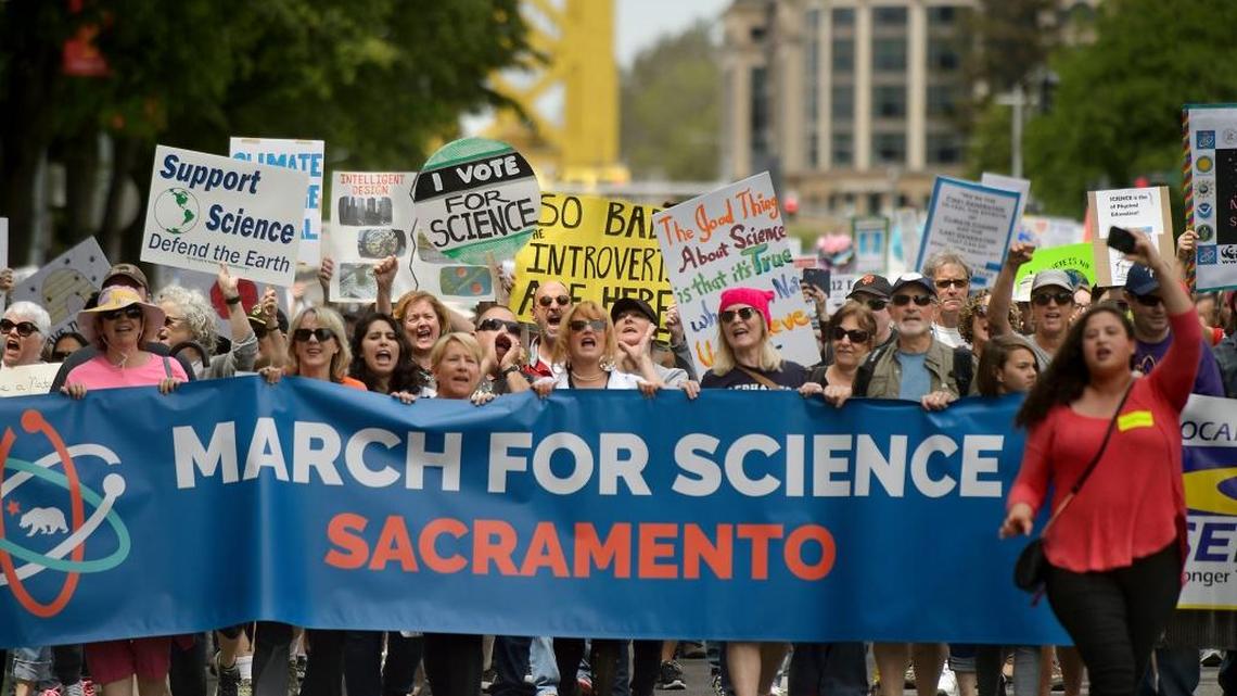 Thousands of marchers chant slogans as they proceed up Capitol Mall during the March for Science in Sacramento on April 22, 2017. Sacramento ranks in the top 20 on a study’s best cities for STEM professionals.