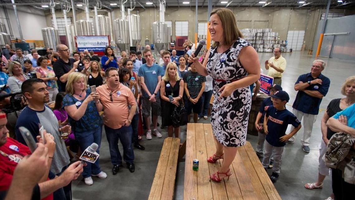 Sacramento Council member and mayoral candidate Angelique Ashby greets supporters during her election night party at Track 7 Brewing Company on Tuesday June 7, 2016 in Sacramento.