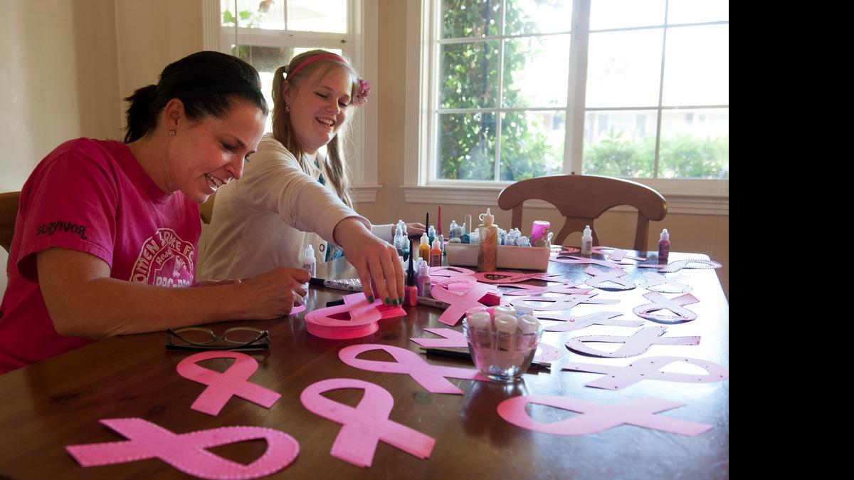 
Sonia Susac and Jordan Mark make breast cancer awareness ribbons in 2012.
