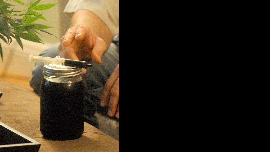 A marijuana grower <137>Stephen Boski <137>shows <137>a dropper and a jar full of the CBD Cannabinol <137>concentrate that is used by <137>to administer the medicine to<137> epilepsy patients<137> suffering from severe and rare forms of epilepsy from his home this year<137>. A state appellate court said it <137> in Sacramento has ruled that “concentrated cannabis” <137>qualifies legally as marijuana<137> for purposes of medical use<137>.