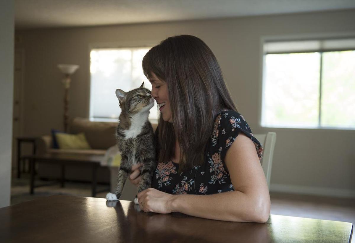 Jaclyn Baxter, photographed with her cat Chandler Bing, took the 23andMe home DNA test to learn her health history after she had her son. She wanted to know if she had genetic markers for Diabetes and Alzheimers. She didn't know that your DNA is compared to the 23 and Me database for matches. When she got her results, she found out she had a half brother. Over the next couple months, she learned that the man who raised her is not her biological father, and she has four half-siblings that are all sperm donor-conceived. September 6, 2017