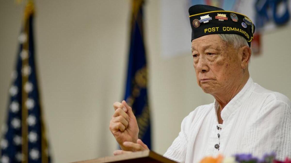 
Dr. Herbert Yee, a Chinese American Veteran of World War II speaks during a ceremony to honor Chinese American veterans at the Sacramento County Sheriff’s Department in South Sacramento, September, 12, 2015.
