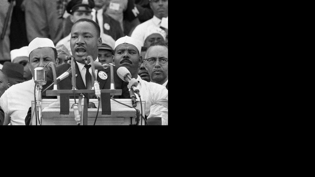 
Dr. Martin Luther King Jr. addresses marchers during his “I Have a Dream” speech at the Lincoln Memorial on Aug. 28, 1963 in Washington. 
