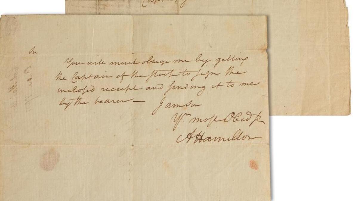 This previously unknown letter penned by Alexander Hamilton sold for almost $9,000 in a Sacramento auction.