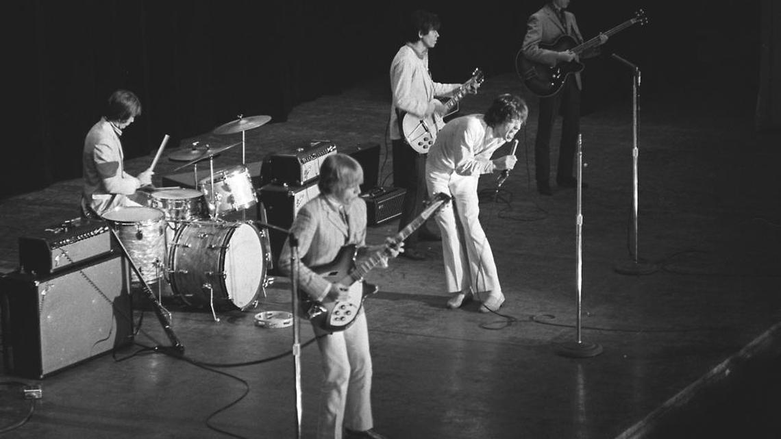 Mick Jagger screams out the lyrics as the Rolling Stones perform at Memorial Auditorium on July 27, 1966.
