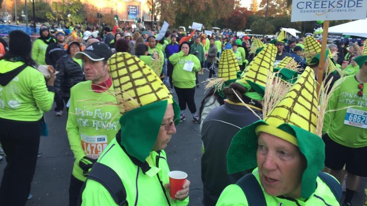 Participants prepare for the start of the annual Run to Feed the Hungry, beginning near Sacramento State in east Sacramento, on Thursday, Nov. 26, 2015.
