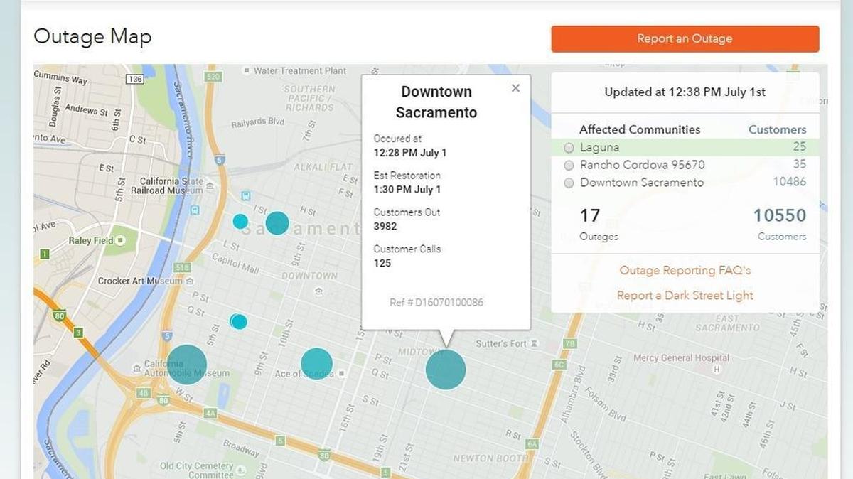 A map of the power outage on SMUD’s website.