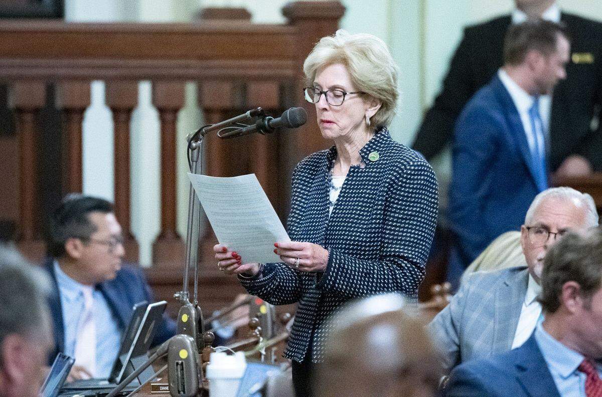 Assemblywoman Diane Dixon, R-Newport Beach, reads an opinion during a floor session discussion at the Capitol. Dixon authored Assembly Constitutional Amendment 12, which would require judges to warn dealers about potential homicide charges that could result from knowingly selling fentanyl that kills people.