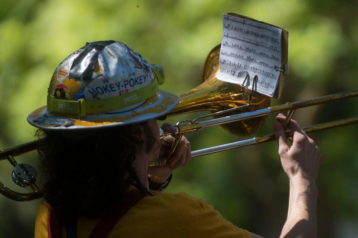 A musician with the Humboldt State University Marching Lumberjacks performs during a battle of the bands at the Picnic Day activities at UC Davis on Saturday, April 16, 2016.