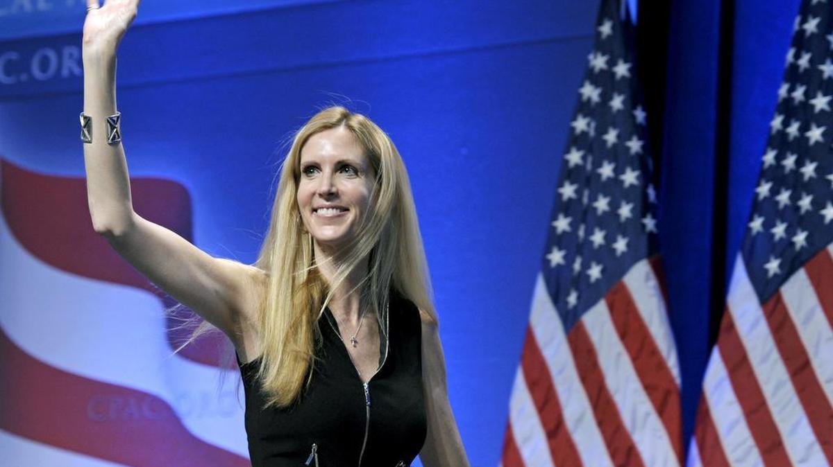 In this Feb. 12, 2011 file photo, Ann Coulter waves to the audience after speaking at the Conservative Political Action Conference (CPAC) in Washington.